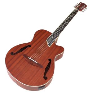 Gitarr 6 String Tiger Stripes Oak Folk Guitar 40inch Matte Flame Oak Acoustic Guitar 6 String dubbel F Hole With EQ