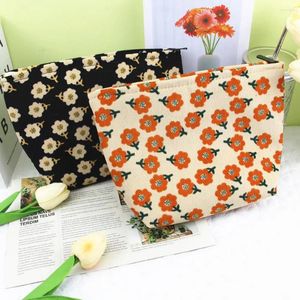 Storage Bags Women Corduroy Flowers Cosmetic Lipsticks Bag Korean Student Pencil Case Travel Makeup Brushes Girls Organizer