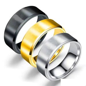 Band Rings 8Mm Stainless Steel Plain Wedding Ring For Men Double Hypotenuse Matte Brushed Drop Delivery Jewelry Dhstl