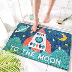 Bath Mats Cartoon Flocking Mat Space Series Bathroom Rug Children's Room Doormat Foot Pad Non Slip Absorbent Floor