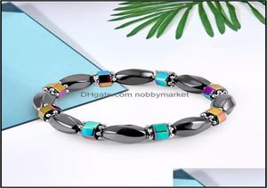 Frisado fios pulseiras jóias arco-íris magnético hematita pulseira para mulheres energia saudável preto gallstone grânulos correntes pulseira m2955485