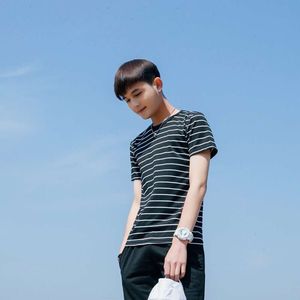 709-T117-P10 Single Stripe Men's Versatile Running Capacity Round Neck Short Sleeve T-shirt Men's