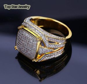 Vintage miedziany pierścień błyszczący mikro sześcien cyrkonia prawdziwe złote pierścienie plastowane akcesoria punkowe palcem dla mężczyzn hip hop raper biżuteria prezent 2387262