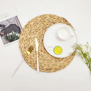 Table Mats 4PCS Mat Straw Braid Placemat Handmade Water Hyacinth Grass Dining Farmhouse Desk Pad Heat Resistant Woven Placemats