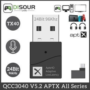 アダプターBluetooth 5.2オーディオトランスミッターQualcomm QCC3040 24bit Aptx Adaptive LL HD Multipoint USB Wireless Adapter for PC TV PS5スイッチ