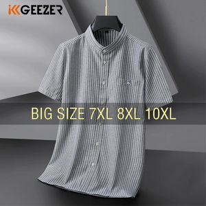 Men Shirt Striped Kleid Baumwolle Kurzschlärm Sommer Übergröße 6xl 7xl 8xl 10xl Plus Size Formal Casual Designer Hochqualität 240329