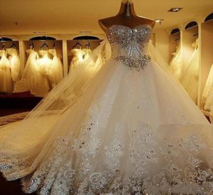 100 POS reale e lussuoso Crystal Romantic Fashion Plus size Abiti da sposa aline 2019 Supporto abiti da sposa personalizzati1481932