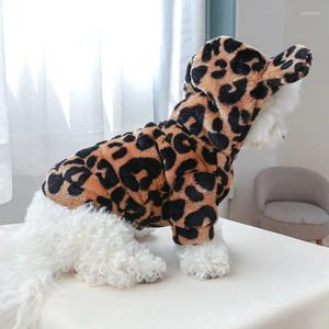 Собачья одежда Pet Leopard Print Puater Осень зимняя средняя маленькая одежда для модного капюшона щенки теплое пальто Йоркшир Мальтийский пудель