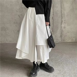 Готические морозные нерегулярные юбки с высокой талией сплошной белый черный коричневый длинно плиссированный корейский хип -хоп уличная одежда 240411