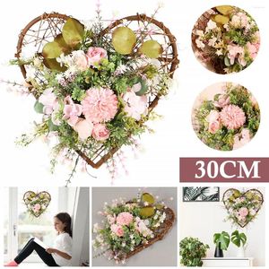 Decorative Flowers 12'' Three Dimensionals Peach Heart Ball Chrysanthemum Door Hanging Heart-Shaped Simulation Plant