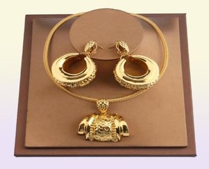 Kolczyki Naszyjnik afrykański zestaw biżuterii dla kobiet moda w dubaju wisiorek ślubny projekt ślubny złoto platowane nigeryjskie akcesoria 74821803009171