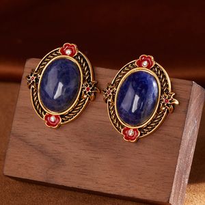 Mittlerer Vintage übertriebener Retro-Ohrring Luxus Natural Lapis Lazuli Antike Ohrringe mittelalterlicher Schmuck Neues Design DJ-010a