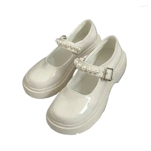 Dress Shoes White Black Mary Jane Pearl Anime Cosplay Gothic French Retro High Heel Kawaii Lolita Summer Jk Uniform Wedge Women's