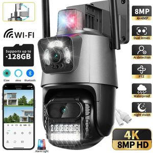 Kamery IP 8MP 4K WiFi kamera podwójna soczewki Wodoodporne zabezpieczenia CCTV Kamera wideo Policja Light Alarm IP Kamera - ICSEE 24413