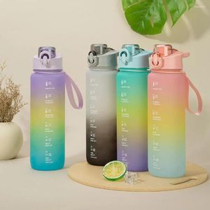 Water Bottles 1000ML Cup Safety Lock Clear Scale Bouncing Lid Well Sealed Leak-proof Gradient Color Drinking Home Supply