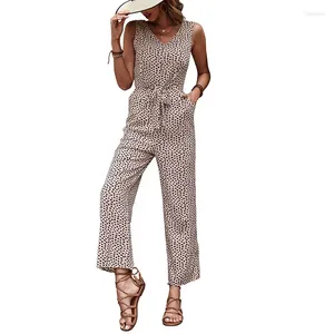 Women's Pants Qybian Jumpsuits Vest Elastic Waist Leopard Print Romper Pockets With Belt