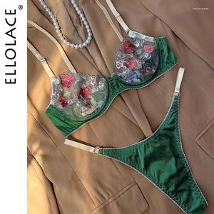 Bras Set Ellolace Floral sexy erotica di lingerie erotica donna trasparente reggiseno in pizzo satinato femmina intima senza censura set di bilizna romantica