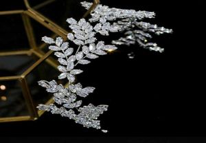 Tiaras Asnora New Tiaras Высококачественные аксессуары для свадебных волос 3A CZ Leaf Hair Band Bridal Crown Выпускной парад головной убор A007356813100