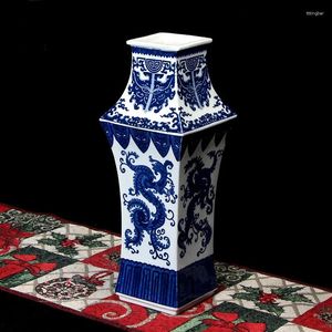 Vazolar Arkaik Mavi ve Beyaz Seramik Çin Dekoratif Çiçek Tablosu Porselen Vazo
