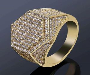 ICED Out Rings for Men Hip Hop Luxus Designer Herren Bling Diamond Hexagon Ring 18K Gold Platted Wedding Engagement Gold Silber Ring9259936