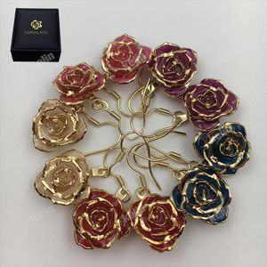 Dekorative Blumen 24K Gold plattiert natürliche konservierte rote Rose Ohrringe Blumenschmuck für Hochzeitsgäste Geschenke und Valentiner Muttertag Geschenk