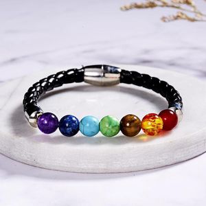 Braccialetti di fascino 7 Stone di chakra per donne uomini Buddha benedici perle di guarigione perle Reiki Preghiera in pelle Regola di gioielli braccialetti