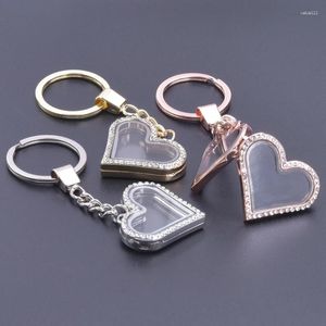 Keychains 10Pcs/Lot Heart Glass Locket Pendant Romantic Couple Lover Keyring Valentine's Day Gift Diy Memory Floating Relicario Keychain