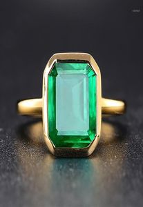 Cluster Rings Real Silver 925 Retro Square Green Stone Ring 18K Gold Color Cubic Zircon Emerald for Women Anniversary Party Gift2537307