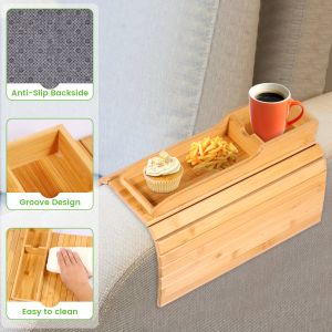 Couch Cup Holder Natural Anti-Slip Bamboo SOFA ARMREST TRAY fällbar multifunktionell soffa Cup Holder For Cups Remote Control