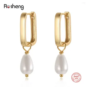 Kolczyki obręcze 925 Sterling Silver Proste Pearls Square Huggies Drop For Women Fine Jewelry Gold Ear Rucle