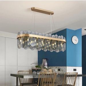 Lustres modernos lustres de vidro cinza esfumaçado para sala de jantar de vida retangular de cozinha iluminação interna decoração de casa lâmpada criativa