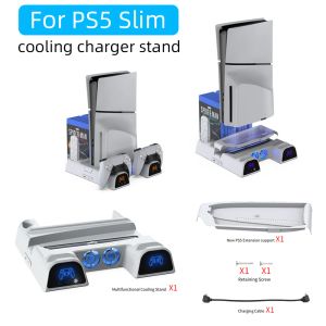 Стоит за PS5 Slim Multifunctional Collesing Basing Base Base Base Dock с зарядным светом со стебней для хранения диска для зарядки ручки PS5