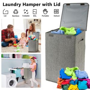 Laundry Bags Basket With Lid 65L Large Capacity Hamper Handles Collapsible Washing Clothes Multifunctional