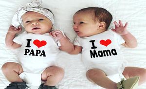 I Love Mama and I Love Papa Baby Bodysuit Twins Onesie Infant Babe Wear White Clothing Cotton Soft Toddler Babe Summer Wear2342739