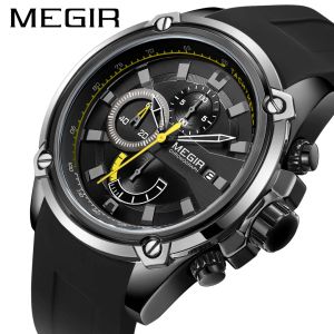 Watches Megir Men Watch Top Brand Calender Chronograph Waterproof Sport Male Clock Rubber Military Army Man Wristwatch Gift 2086