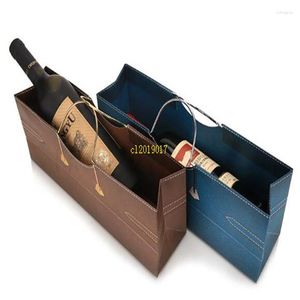 Present Wrap 30pcs/Lot 35.5 9 12,5 cm One Bottle Red Wine Paper Packing PAG Event Party Package Carrier med handtag