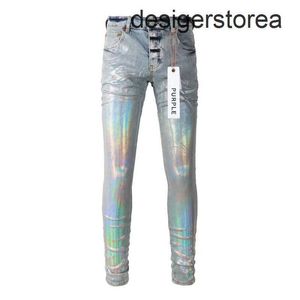 2024 neue lila Brand -Jeans Mode hochwertige High Street Coating Silber Reparatur niedriger dünner Denimhose