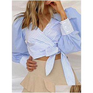 Camicie da donna camicie 2023 autunno patchwork top patchwork Lantern maniche lunghe a strisce Strip Delipel Deliver Delivery Delivery Abbigliamento Dhckt Dhckt