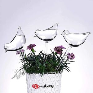 Plant Waterer Self Watering Globes Bird Shape Hand Blown Clear Aqua Bulbs 240411