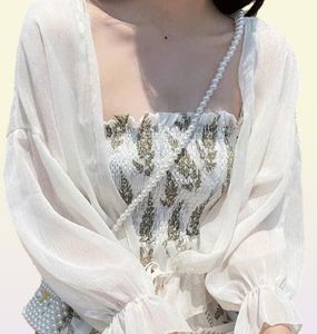 Женские летние солнцезащитные пальто кружевное лук -рюша кардиган рубашка женские блузки