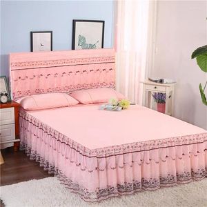 Sängkläder sätter 35 2024 Nueva Funna de Almohada Falda Cama Color Slido Sbanas Cubrecama Encaje Estilo Princesa