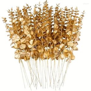 Dekorativa blommor 5/3st Gold Eucalyptus Leaf Artificial Plants Diy Christmas Fake Plant Flower Bouquet Ornament Home Garden Party Wedding Wedding