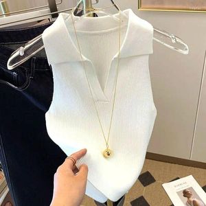 Women's T Shirts Sleeveless Knitting Pullovers Ladies Korean Clothing 2024 Solid Color Tops Sweater Interior Lapping
