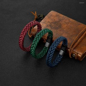 Bracelets de link Bretagem transfronteiriça aço inoxidável Bracelete de couro masculino de fivela de ímã multicolorida simples Casal de fivela