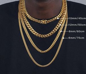 Kedjor 6mm8mm10mm12mm hiphop 18k guldpläterad miami kubansk länkkedja rostfritt stål halsband gåva för män kvinnor juvelrychains 5435791