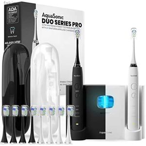 Toothbrush Sanitizer DUO PRO Ultra Whitening 40000 VPM Electric ToothBrushes ADA Accepted 4 Modes with Smart Timers UV Sanitizing Wireless 240413