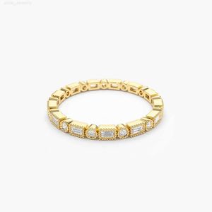 Обручальное кольцо vlove moissanite кубинская цепь 9k 10k 14k 18k baguette Round Diamond Milgrain Bezel Full Eternity Ring Jewelri D