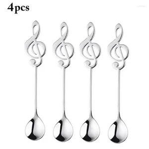 Kahve Kepçeleri 4pcs Paslanmaz Çelik Notlar Gitar Kaşığı Yaratıcı Süt Karıştırıcı Kupa Müzik Barı Dondurma Hediye