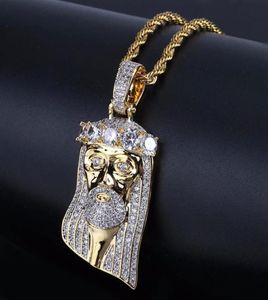 Pendanthalsband bling Golden Jesus Piece Pendants Micro Paled CZ Rhinestone Out Men39s Hip Hop Rapper Jewelrypendant Pendantp1905847