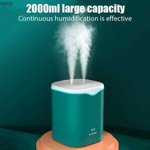 Humidifiers 2000ML USB Air Humidifier Double Spray Port Oil Aromatherapy Humificador Cool Mist Maker Fogger Purify for Home Office